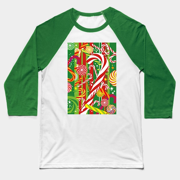 Christmas Candy Cane Baseball T-Shirt by BOEC Gear